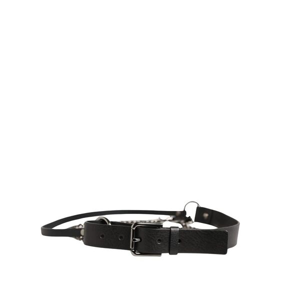 Dolce & Gabbana Black Leather Silver Chain Waist Men Men's Belt